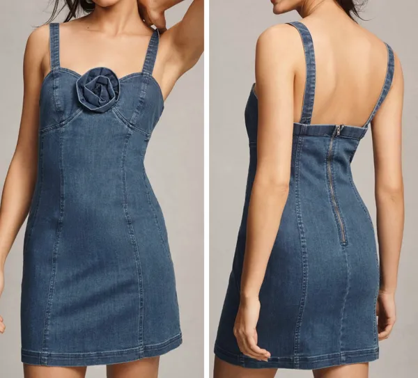 Anthropologie Porridge Rosette Denim Slim Mini Dress, Size XL - Image 2