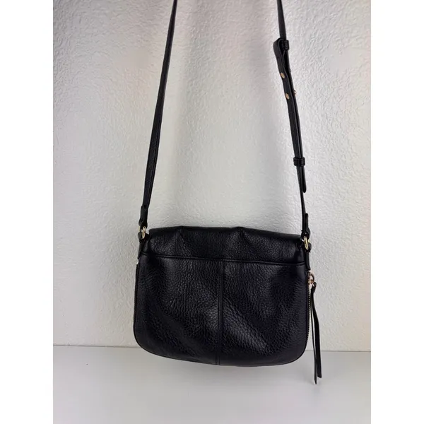 Vince Camuto Black Leather Crossbody Bag Flap Zipper Pocket‎ Adjustable Strap - Image 4