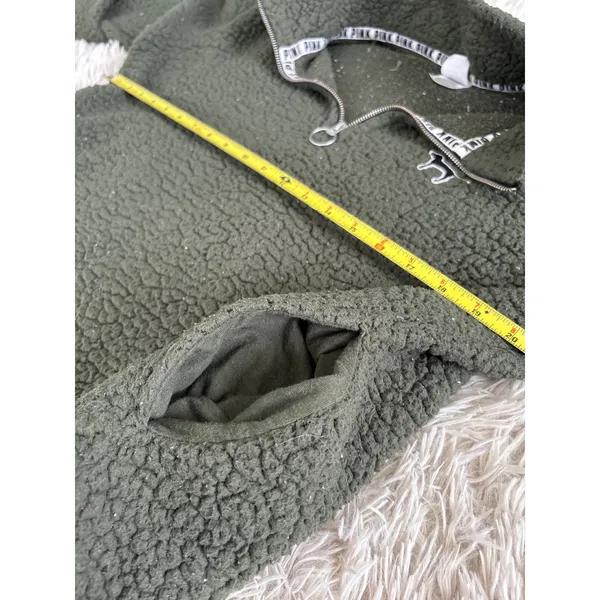 PINK Victoria's Secret Sherpa Quarter Zip Pullover‎ Fleece Sweatshirt Green M - Image 5