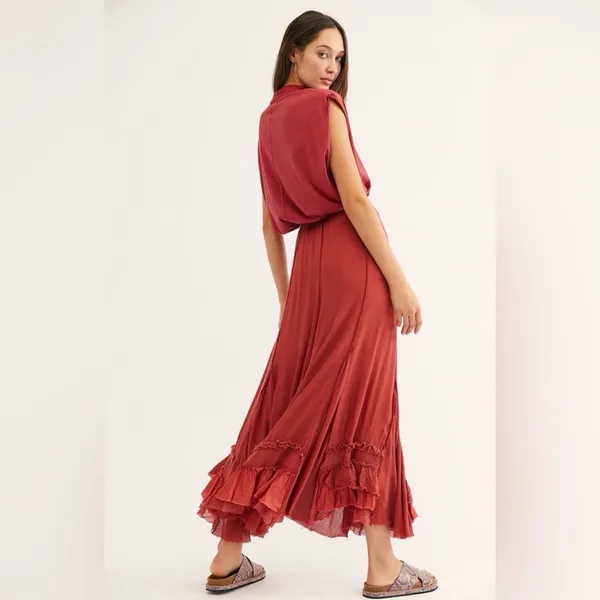 Free People FP One Cypress Ruffle Maxi Skirt Boho Terracotta NWOT L - Image 2