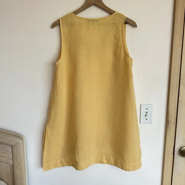Cut Loose 100% Linen V-Neck Tunic Top M Butter Yellow Lagenlook Minimalist USA - Image 6