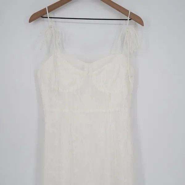 Lulus Loveliest Looks Midi Dress Womens Large White Floral Jacquard Tie-Strap - Image 4
