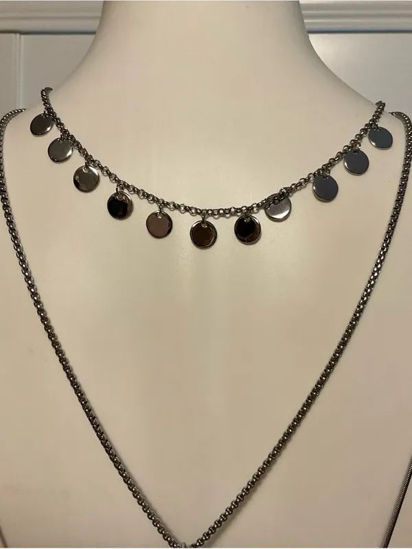 Chico's Silver-Tone Layered Coin and Circle Necklace Set - Image 2
