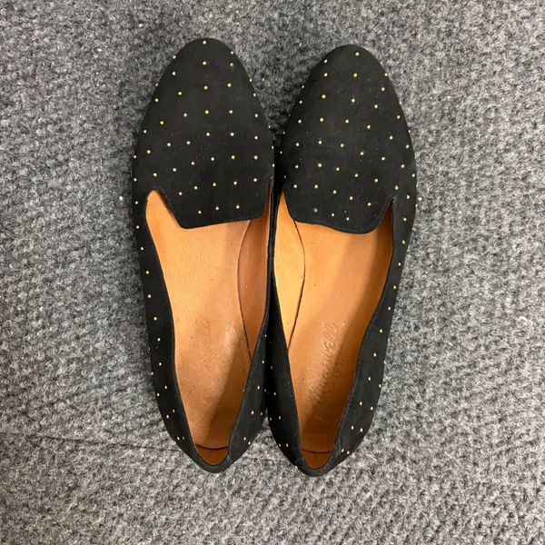 Madewell Black Suede Gold Studded Pointed Toe Loafers Smoking Flats Mens 6 - Image 2