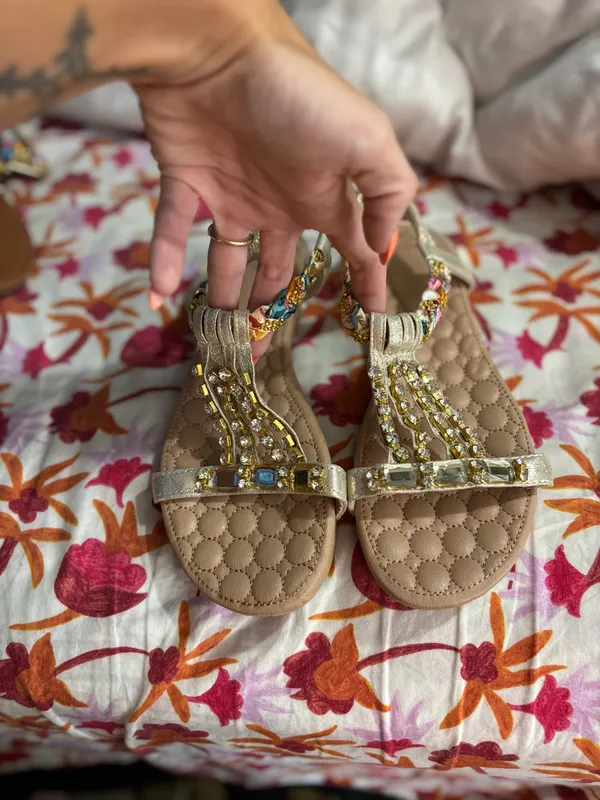 Bejeweled Gold Braided T-Strap Sandals ✨ NWOT - Image 2