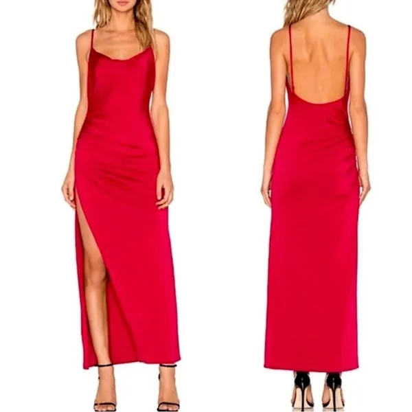 NWT NBD REVOLVE Take It All Maxi Dress Ruche High Slit in Berry Red Size S - Image 2
