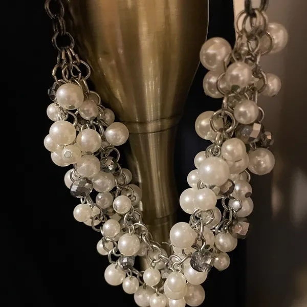 Pearls;Chunky Faux Pearl Statement Necklace for Women Multilayer 18” - Image 2