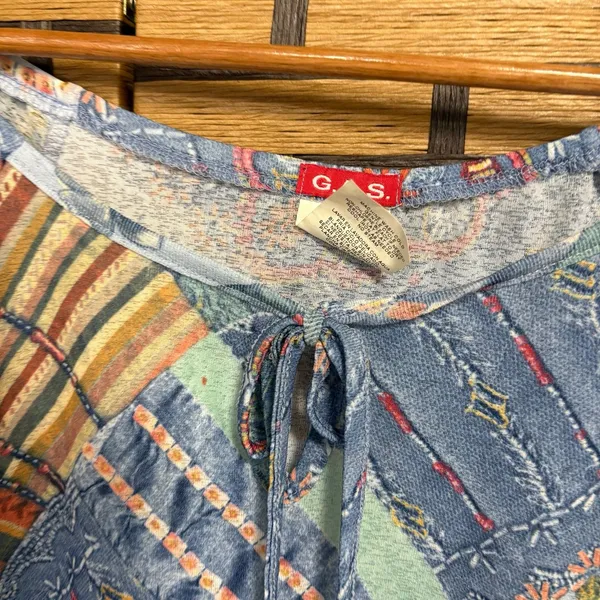 G.A.S. Blue Patchwork Print‎ Blouse Size Large - Image 5