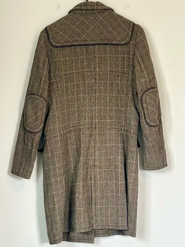 Faconnable Brown Plaid Wool Toggle Pea Coat - Image 8