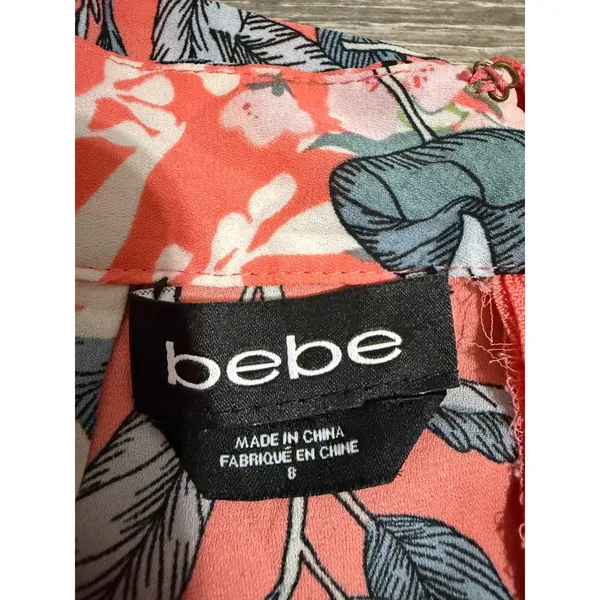 bebe Maxi Skirt Size 8 Coral Floral Wrap High Low Tropical Summer Tie Waist - Image 8