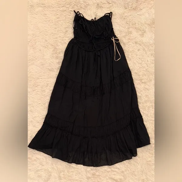 NEW Free People Taking Sides Tiered Cotton Maxi summer Dress Black sz XS - Image 8