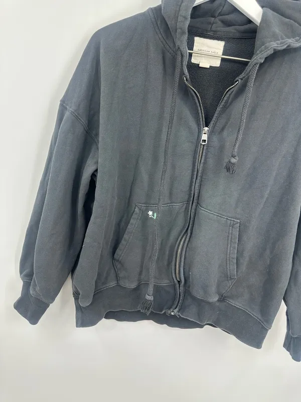 American Eagle Outfitters Dark Gray Floral Embroidered Zip Up Jacket Size XS - Image 7