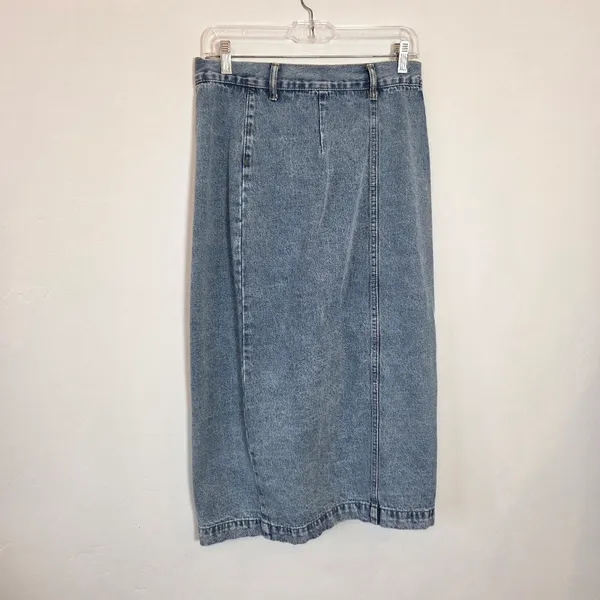 SheIn Denim Maxi Skirt Offset Buttons Medium Wash Casual Modest Clean Girl Country M - Image 7