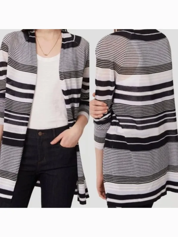 ANN TAYLOR LOFT Striped Fine Knit Open Cardigan Blue / Periwinkle ? Navy Sweater - Image 2