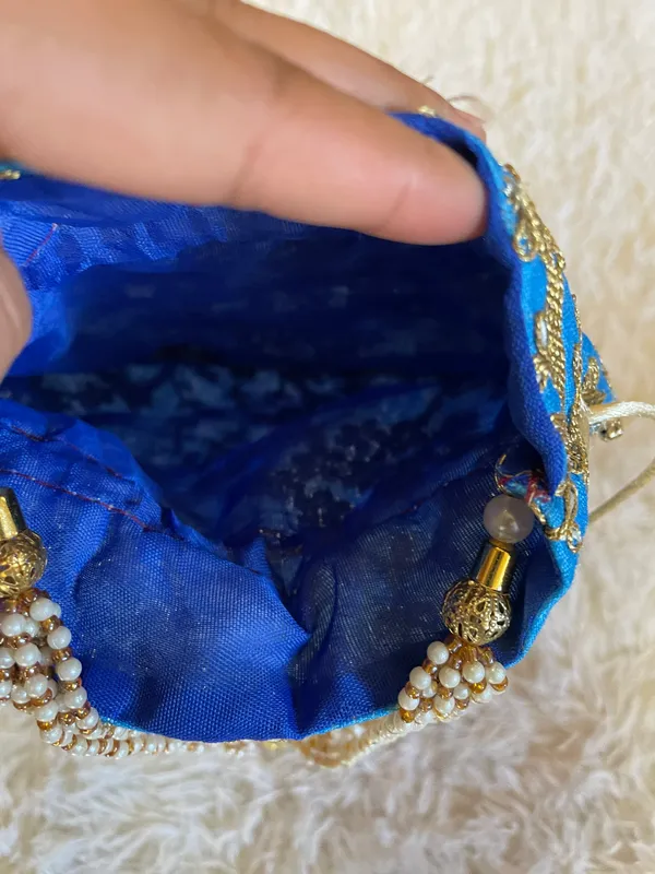 Sky Blue Drawstring Bag/Purse/Pothli - Image 3