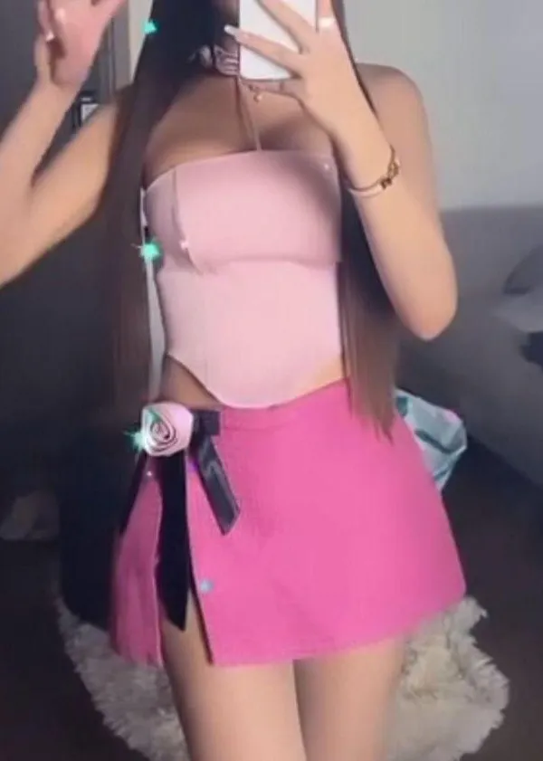 Vietnamese Pastel Pink Rose Bow Ribbon Halter Satin Corset Crop Top Blouse - Image 5