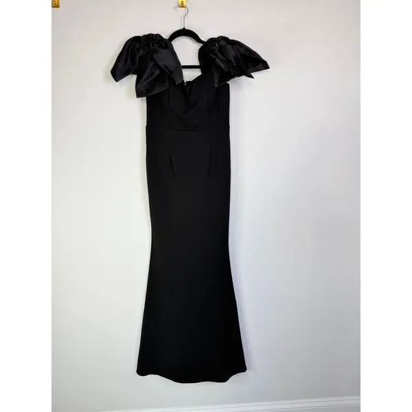 Lulus Pristine Sensation Black Bow Off-the-Shoulder Maxi Dress Size Medium - Image 4
