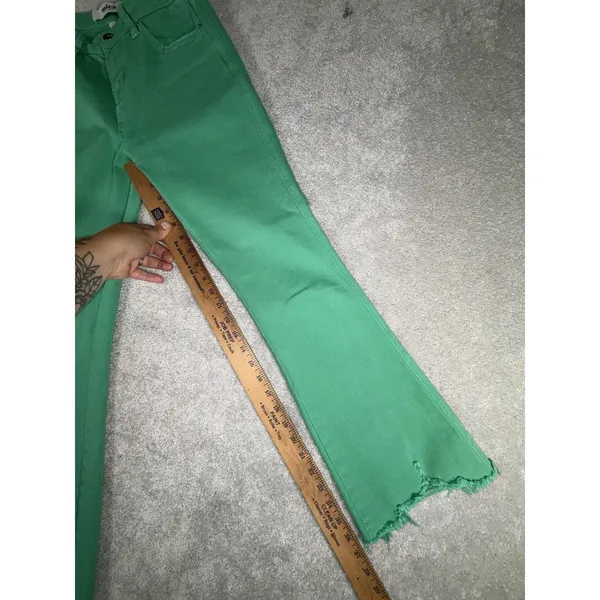 Mica Cropped Flare Jeans Women Size 25 Green Distressed Raw Hem High Rise Boho - Image 10