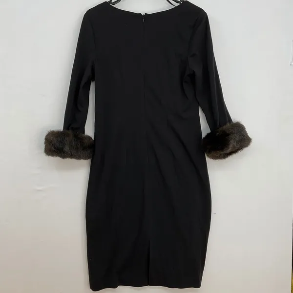 Jessica Howard Black Sheath Dress Removable Faux Fur Cuffs Size 10 Cocktail - Image 7
