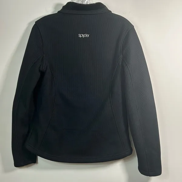 Spyder Womens Black‎ Waffle Knit Full Zip Faux Fur Lined Sweater Jacket Small - Image 2