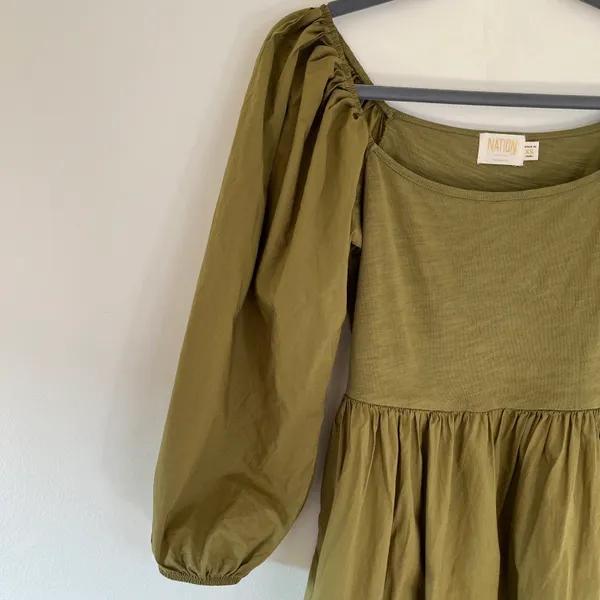Heddie Puff Sleeve Babydoll Cotton Poplin Mini Dress Lichen Green - Image 4