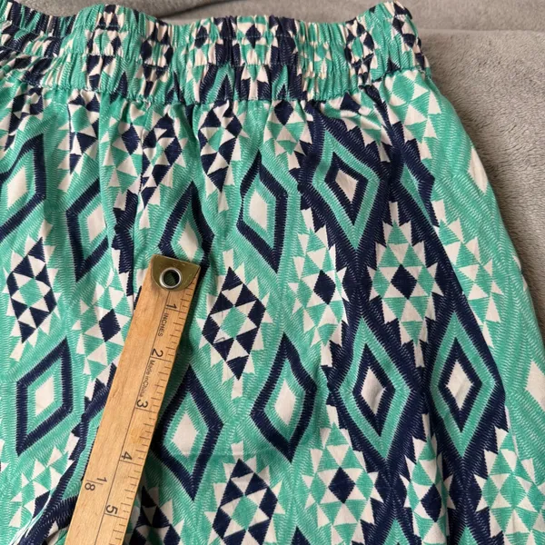 BOHO Wide Leg Palazzo‎ Pants Size S Green Geometric Smocked Waist Festival Flowy - Image 7