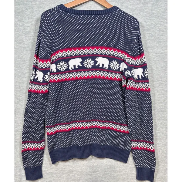 Aspen Womens Sweater XL Navy Blue‎ Bear Snowflake Fair Isle Ugly Christmas - Image 3