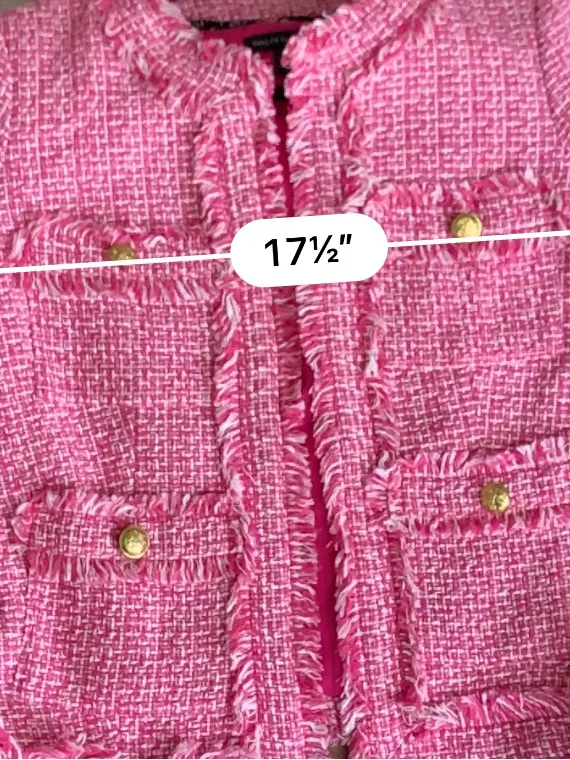 Saks Fifth Avenue Tweed Jacket XS Pink Frayed Trim Open Front Blazer - Image 15