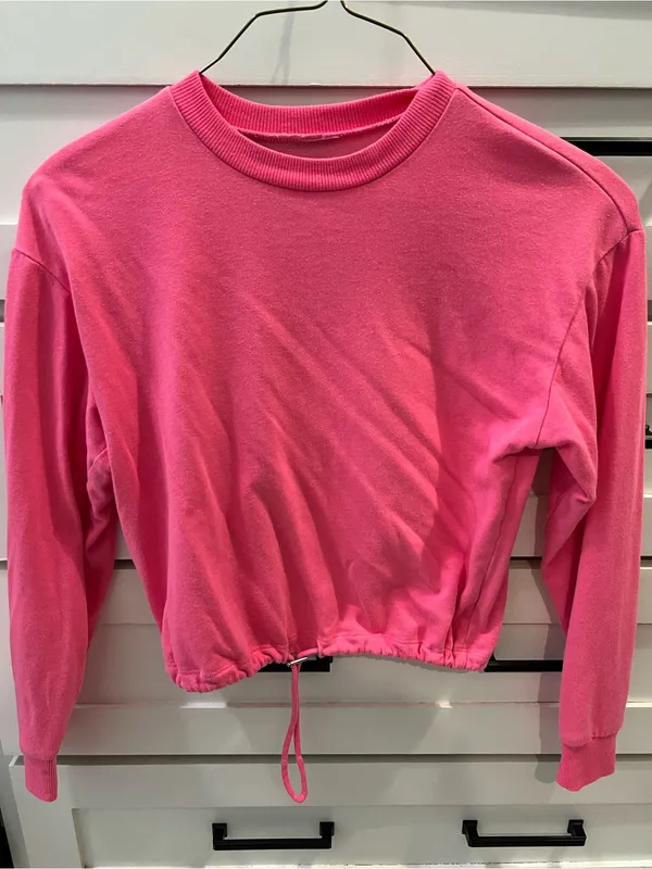 Cropped Hot Pink Drawstring Sweatshirt Size M - Image 2