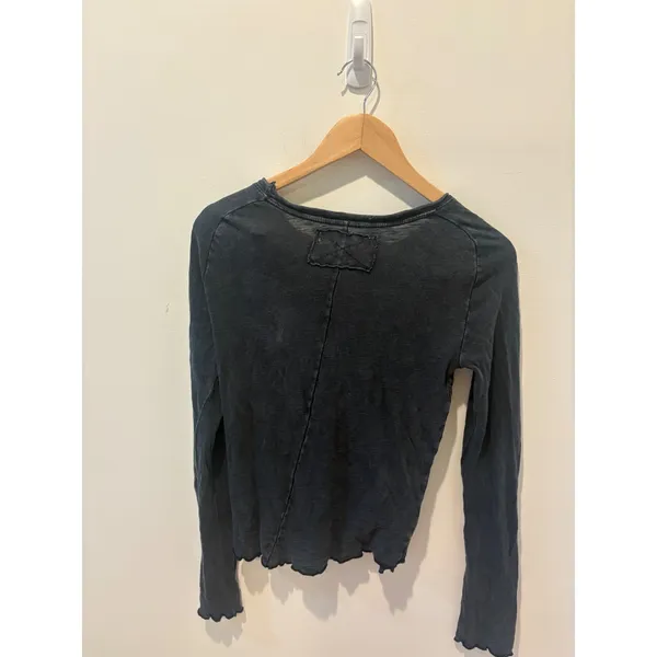 We The Free Free People Faded Black Lettuce Edge Long Sleeve Top Large - Image 3