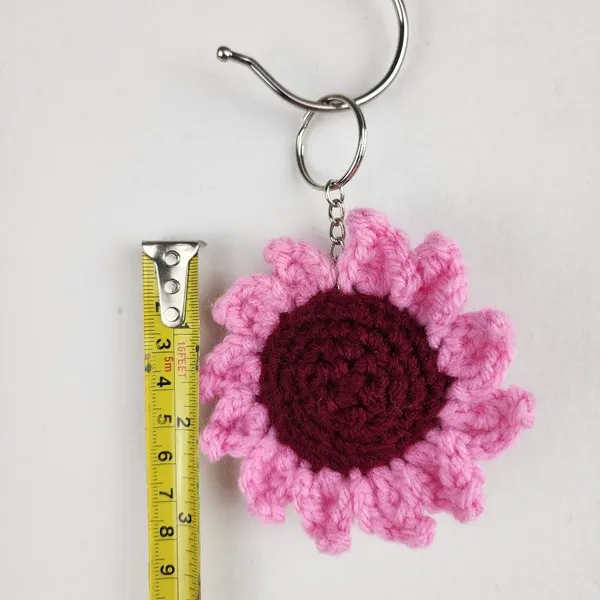 New Crochet Stuffed Keychain Burgundy Pink Flower Handmade Handcrafted - Image 4