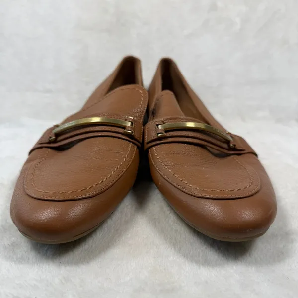Calvin Klein Orianna Brown Leather Loafers Gold Logo Bar Flats Womens 11 34E2408 - Image 2
