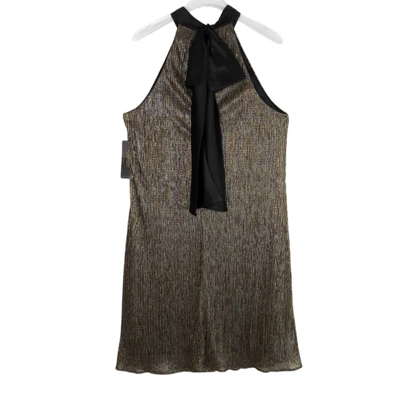 Laundry by Shelli Segal Metallic Gold Sleeveless Dress with Bow Neck Size 8 NWT - Image 7