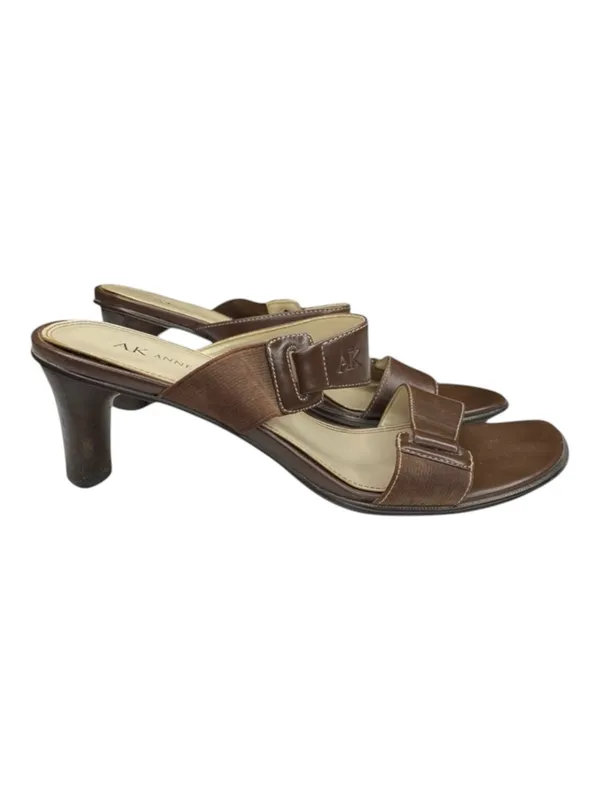 Vintage: Anne Klein 𖧷 Chunky Wood Heel Mules Sandals 𖧷 Brown Leather 𖧷 7.5M - Image 11