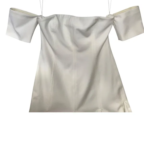 Cinq à Sept Mckenna Off the Shoulder Mini Dress White Size 10‎ Pleated Hem Crepe - Image 3