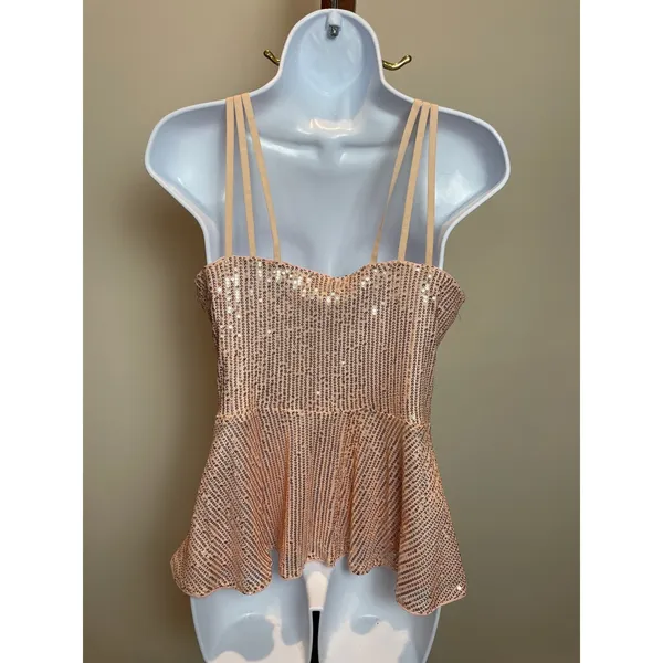 Grace Karin Pink Sequin Strappy Sweetheart Ruffle Hem Top NWT Size M - Image 6