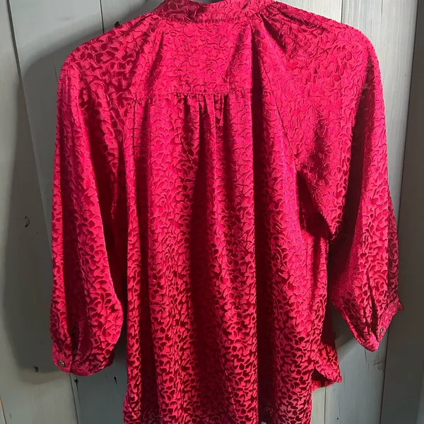 Anthropologie Susanna Velvet Deep Red Patterned B/D Blouse | Small - Image 10