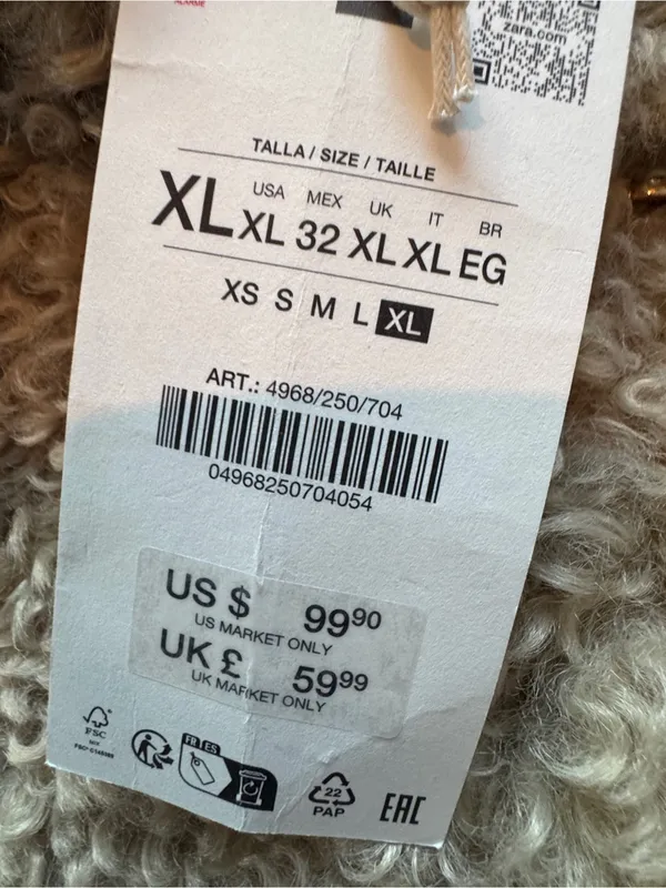Zara Faux Shearling Hook Closure Jacket Sz Xl - Image 6