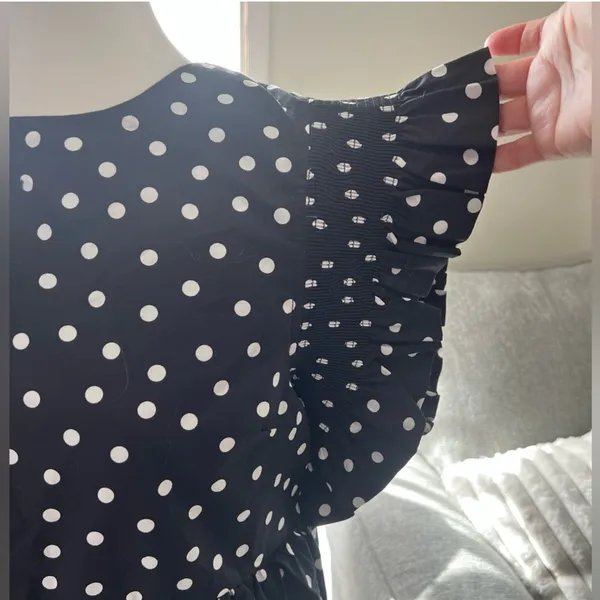 ENGLISH FACTORY Black Polka Dot Ruffle Mini Dress XS Babydoll Pockets NWT - Image 6
