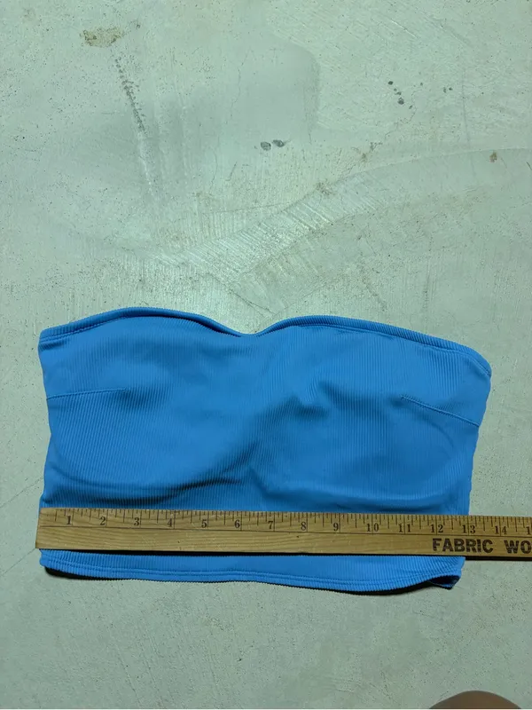 Aerie Blue Ribbed Strapless Bandeau bikini swim top large - Image 2
