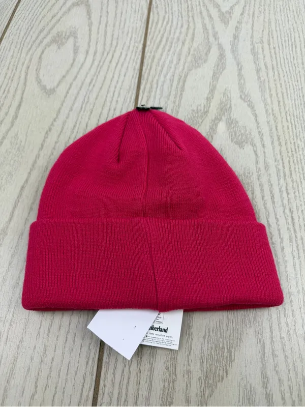 Timberland Women’s Logo Front Patch Beanie Hat O/S Pink/Magenta $30 - Image 2