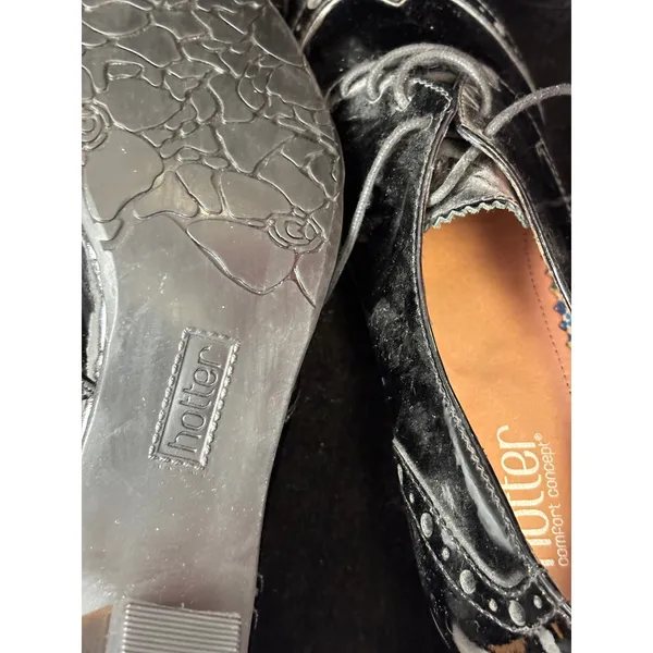 Hotter Comfort Concept Black Patent Leather Brogue Oxford Block Heels Womens - Image 5