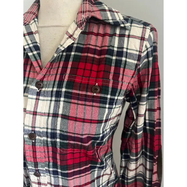 Ralph Lauren Tartan Plaid Shirt sz 2 Suede Elbow Patches Equestrian Preppy Cabin - Image 4