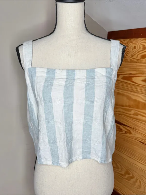 Madewell Linen Blend Abbie Crop Top in Stripe Glassware Blue White 2X NWOT NF238 - Image 2