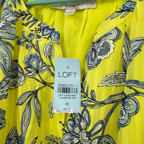 Loft Size Medium Petite Yellow Sun Dress Knee Length‎ Belted Short Sleeve Bright - Image 4