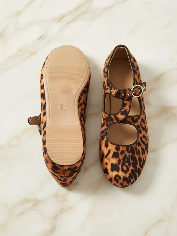 A New Day Women’s Leopard Print Mary Jane Flats – Studded Strap Ballet Shoes Size 10 NWT - Image 2
