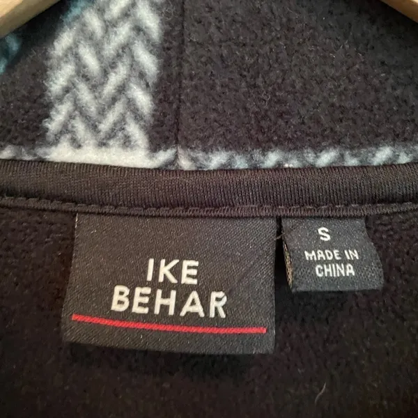 Ike Behar Fleece Check Print Peacoat Black‎ White S - Image 4