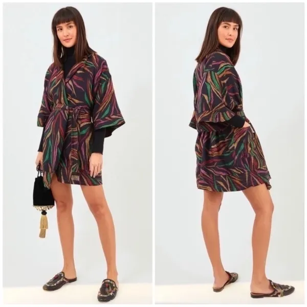 Farm Rio Shinny Zebra Mini Belted Wrap Dress Multi Color Size‎ Large - Image 2