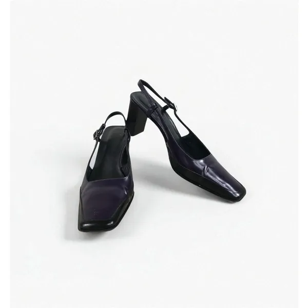 COACH VTG Italian Leather Slingback Pump Heels Sz 8 B Black/Plum Party Rare Y2K - Image 8