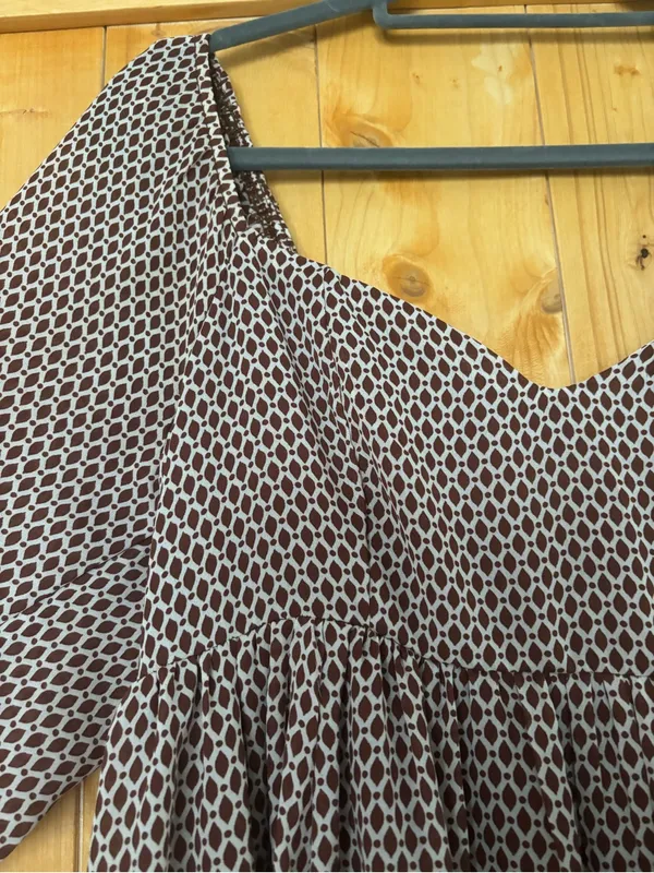 Abercrombie & Fitch Brown Geometric Print Long Sleeve Babydoll Mini Dress Size M - Image 4